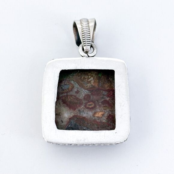 Vintage Sterling Silver 925 Rectangular Agate Pendant - Picture 4 of 6